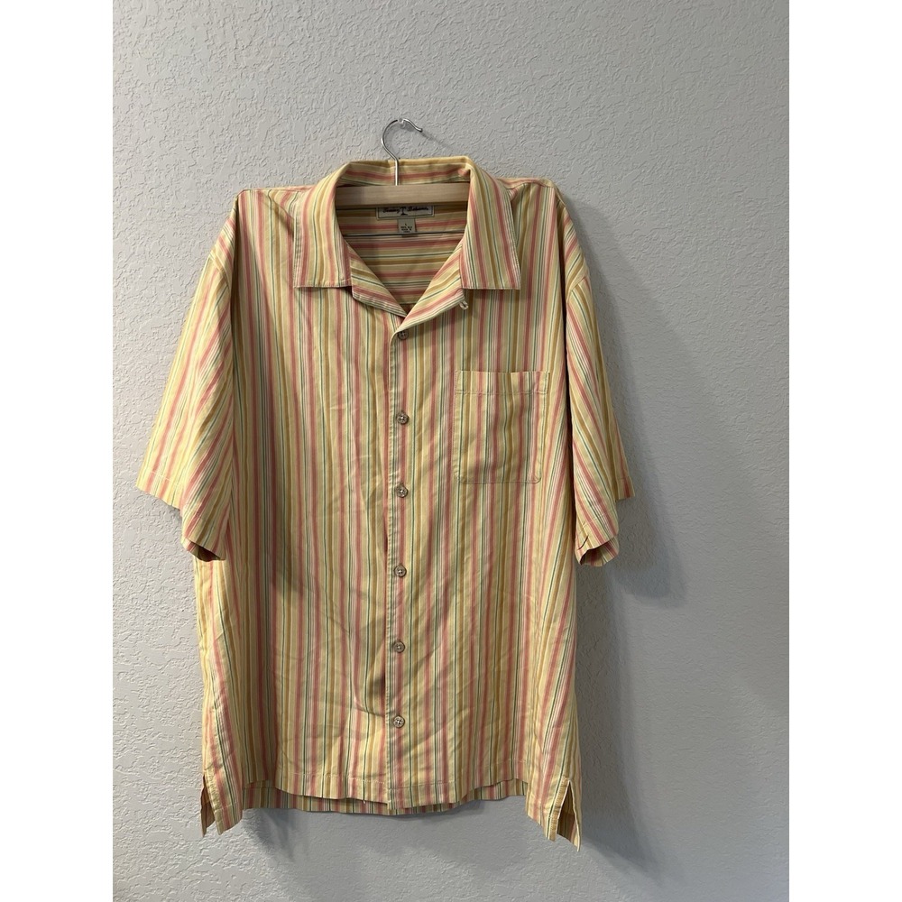 Tommy Bahama Short Sleeve Shirt Hawaiian Beach Island 100% Silk Size L